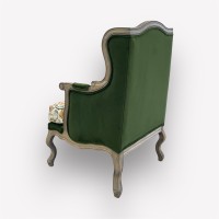 Интерьерное каминное кресло Сезарина с комбинированной обивкой из гобелена и мягкой подушкой