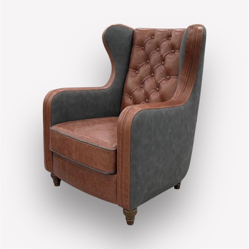 Интерьерное каминное кресло Манхэттен комбинированное с натуральной кожей