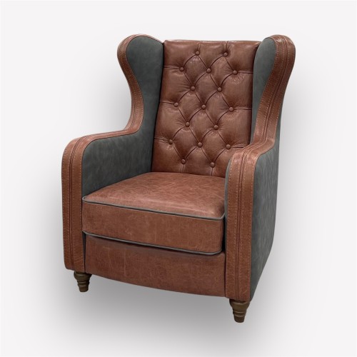 Интерьерное каминное кресло Манхэттен комбинированное с натуральной кожей
