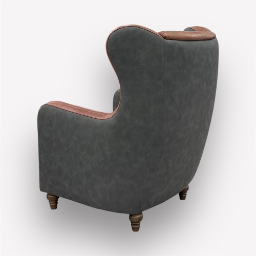 Интерьерное каминное кресло Манхэттен комбинированное с натуральной кожей