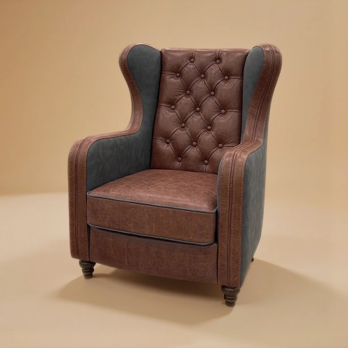 Интерьерное каминное кресло Манхэттен комбинированное с натуральной кожей