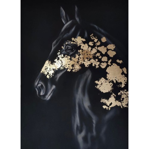 Картина маслом, поталь - Лошадь в золоте 70х100см